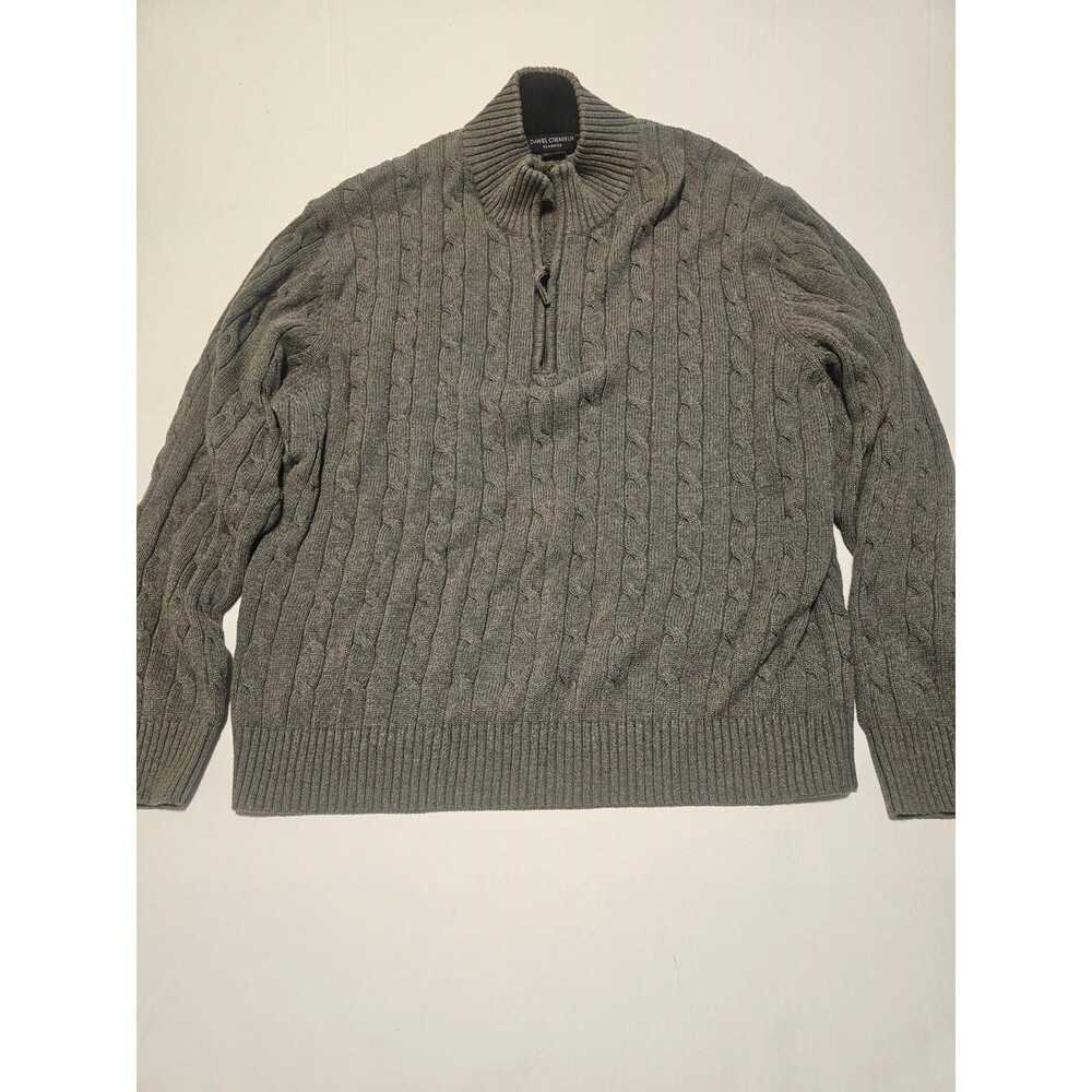 Daniel Cremieux Classics Sweater Mens XL Gray Cable Knit 1/4 Zip 100% Cotton